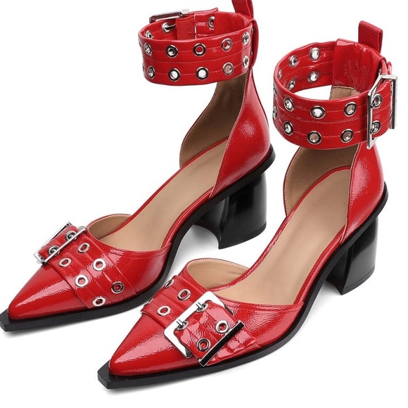 Shoes - Red Patent Buckle Strap Women's Shoes